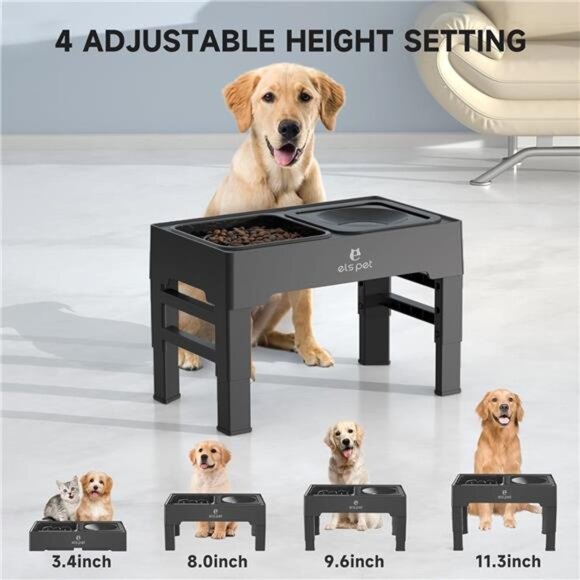 Elevated Dog Bowls, Adjustable Raised Dog Bowls with No Spill Dog Water Bowl - Picture 2 of 7